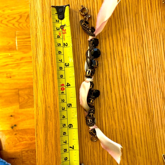 J. Crew statement bracelet with chains, black stones and ombré ribbon - Picture 1 of 4